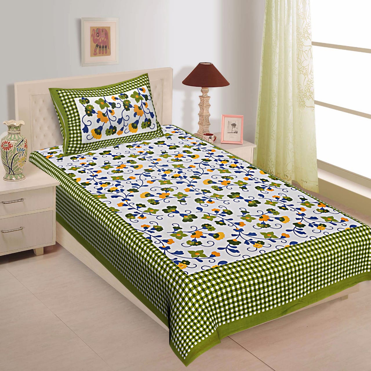 Cotton Single Jaipuri Rapid Print Bed Sheets